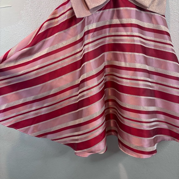 Bonnie Jean Pink Red Sparkle Striped Dress Candy Cane Sz 12 Bow Fancy Formal - Picture 4 of 8